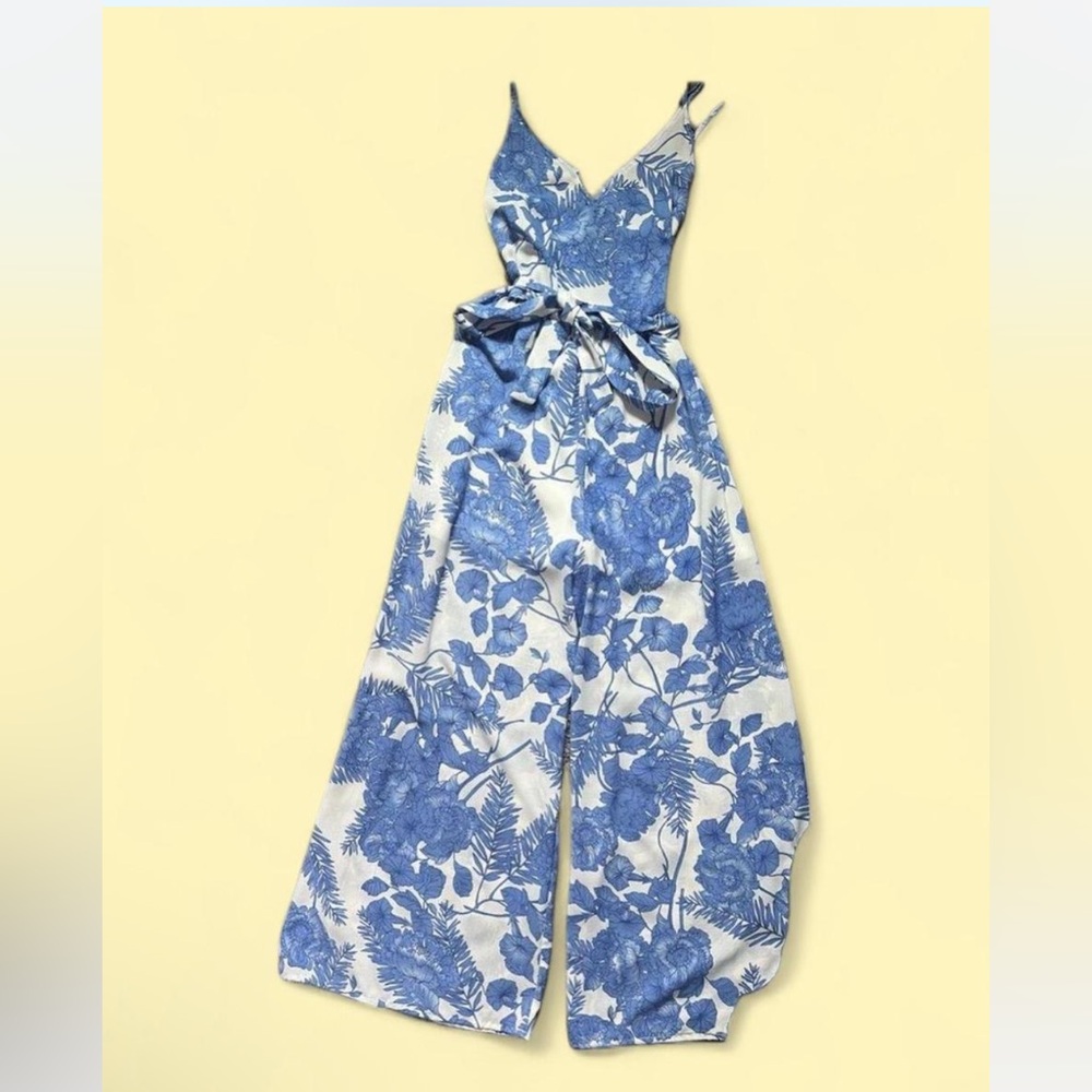 NWOT My Michelle Blue and White Floral Jumpsuit